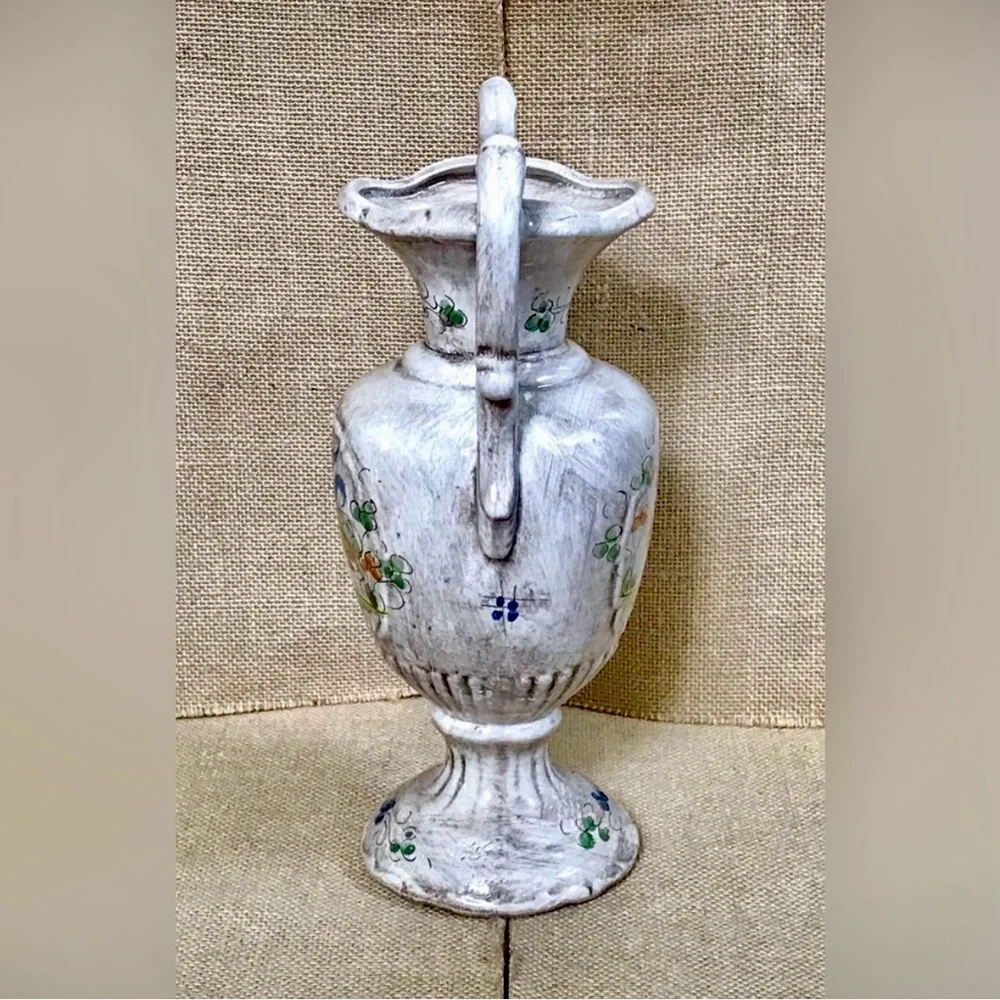French Bird Mantle Vase w Handles Art Pottery Hand Painted Elegant Cottage Core - Picture 4 of 8